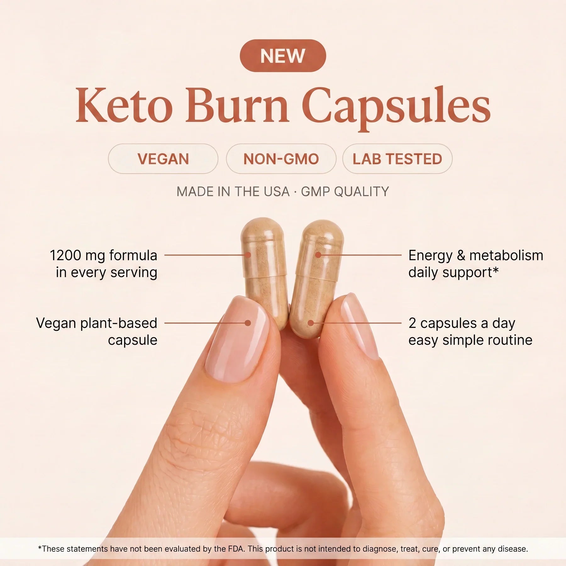 Keto Burn - Daily Energy & Metabolism Support (Vegan, 60 Capsules)
